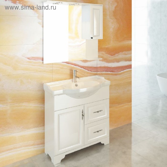Зеркало шкаф Comforty Севилья 85 для ванной комнаты, цвет слоновая кость - Фото 1