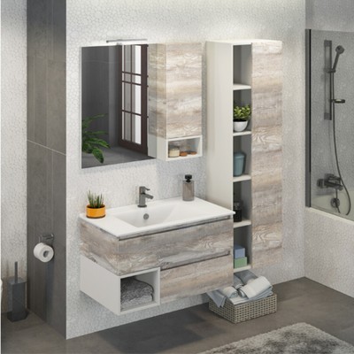 Зеркало шкаф для ванной комнаты Comforty «Турин 90», 880×800 мм, цвет дуб бежевый