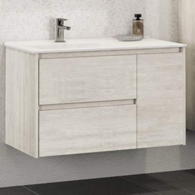 Тумба - умывальник подвесная Comforty «Бремен-90», раковина Comforty 9090EL, цвет дуб белый