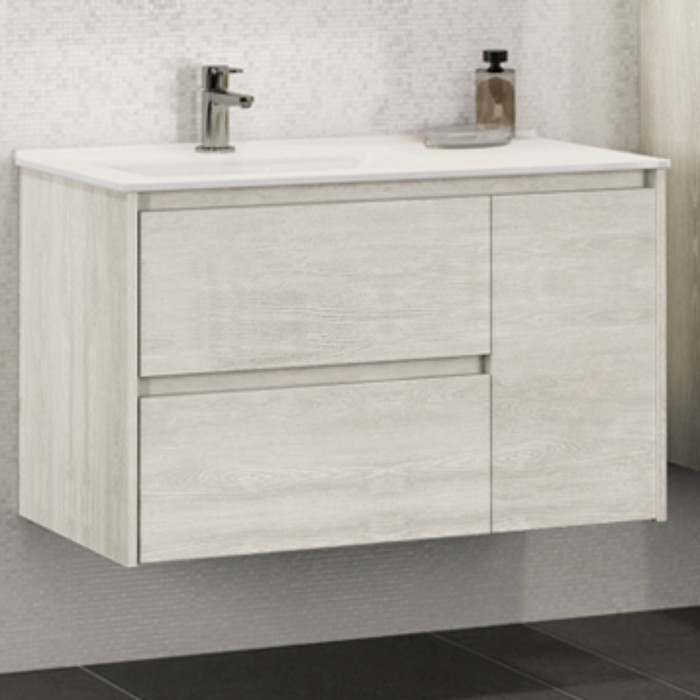 Тумба-умывальник COMFORTY «Бремен-90» дуб белый с раковиной COMFORTY 9090EL