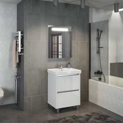 Тумба - умывальник напольная Comforty «Дублин-60», раковина Comforty 8056, цвет белый глянец