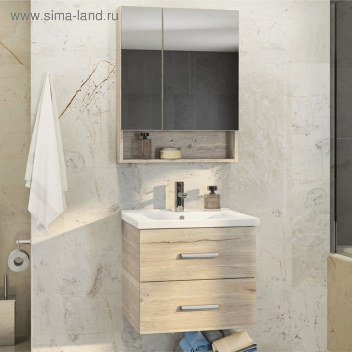 Тумба-умывальник COMFORTY «Парма-60» дуб дымчатый с раковиной «Миранда 60»