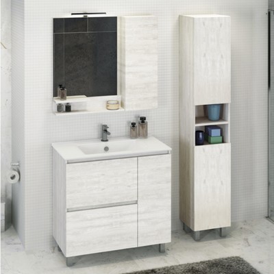 Шкаф – колонна для ванной комнаты Comforty «Верона – 35 – Н», 350×320×1900 мм, цвет дуб белый