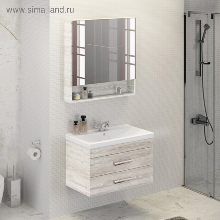 Зеркало шкаф Comforty Никосия 80 для ванной комнаты, цвет дуб белый - Фото 1