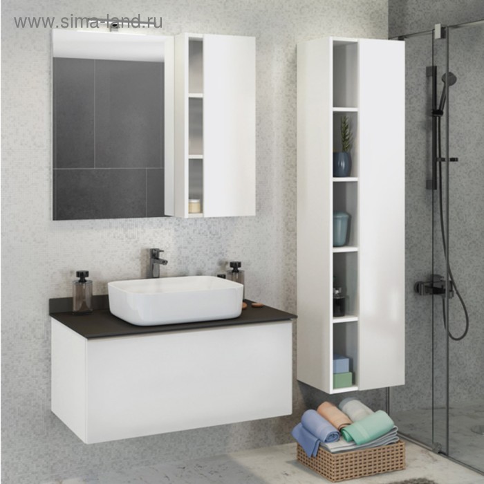 Зеркало шкаф Comforty Милан 90 для ванной комнаты, цвет белый - Фото 1