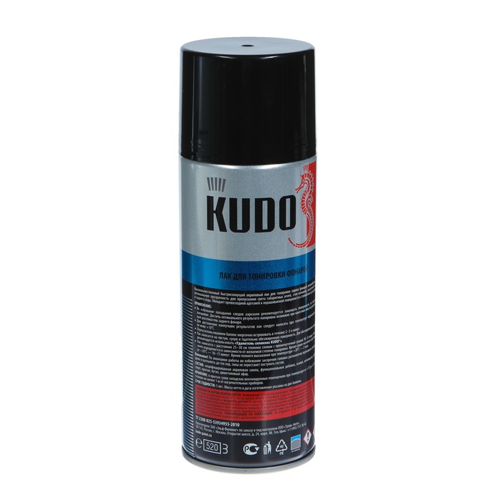 Лак для тонировки фар Kudo чёрный, акриловый, аэрозоль, 520 мл    KU-9021