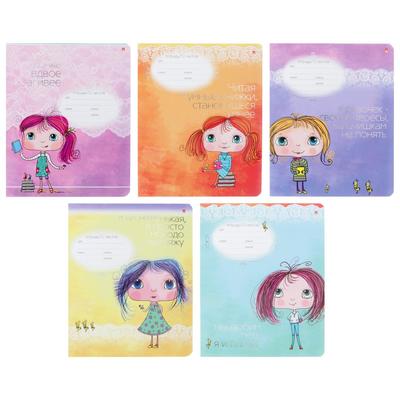 Тетрадь 12 листов в клетку «Девочка Юна», обложка мелованный картон, фольга, выборочный лак, МИКС