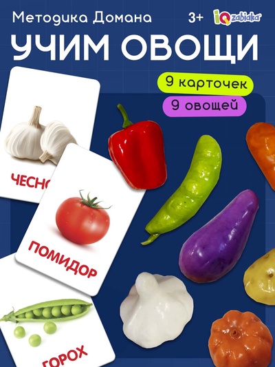 Обучающий набор по методике Г. Домана «Овощи»: 9 карточек + 9 овощей, счётный материал