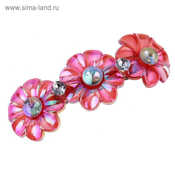 Заколка-автомат для волос "Ассоль" три цветка 7,6 см микс - Фото 1