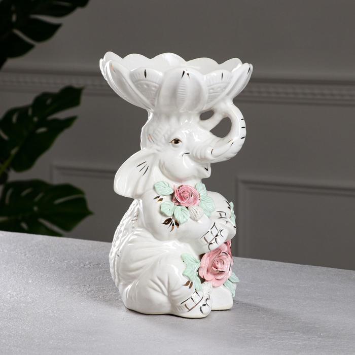 Конфетница "Слон Вдохновение", белая, цветная лепка, керамика, 27 см - Фото 1
