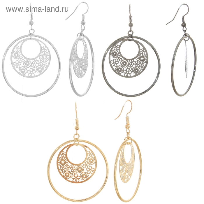 Серьги металл «Цветы в круге», цвет МИКС - Фото 1