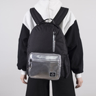 Рюкзак молодёжный, отдел на молнии, 3 наружных кармана, цвет чёрный/серебро - Фото 2