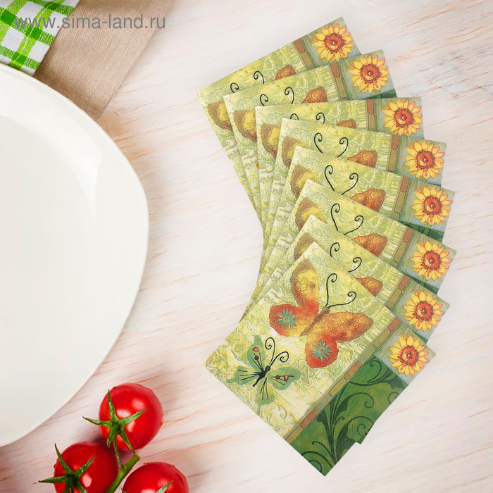 Салфетки бумажные (набор 20 шт.) 33×33 см Бабочки - Фото 1