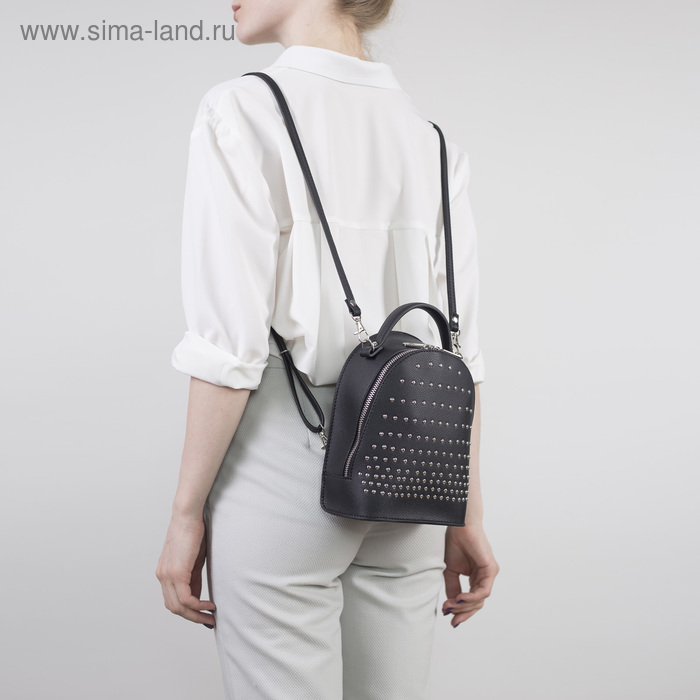 Рюкзак-сумка, отдел на молнии, длинный ремень, цвет чёрный - Фото 1