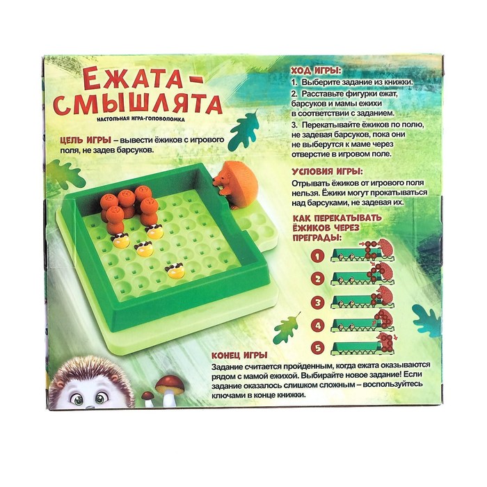 Настольная игра головоломка «Ежата-смышлята», задания с ответами, 5 уровней сложности - фото 1907005755