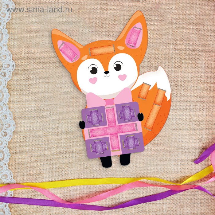 Вышивка лентами «Лисёнок с подарком» для самых маленьких. Набор для творчества - Фото 1