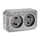 Розетка «Элект» RA 16-237-ЧС, 250 В, 16 А, открытая, двухместная, без заземления, чёрная под серебро - Фото 1