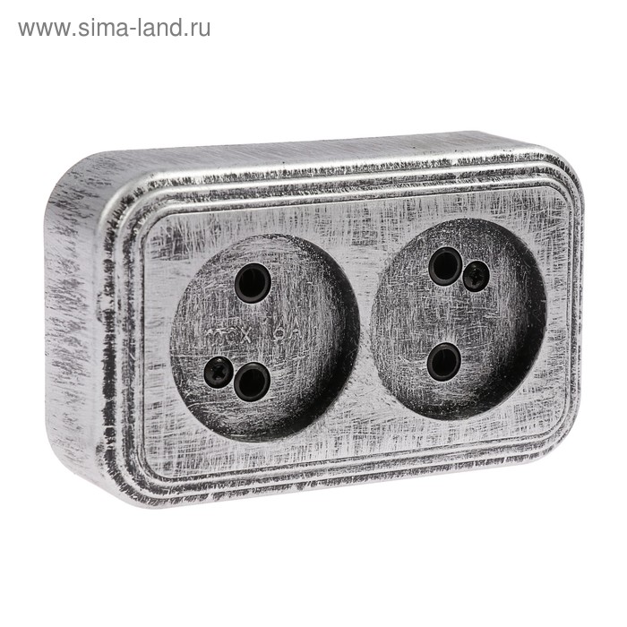 Розетка «Элект» RA 16-237-ЧС, 250 В, 16 А, открытая, двухместная, без заземления, чёрная под серебро - Фото 1