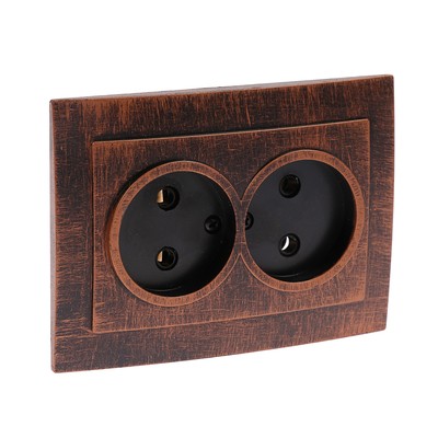 Розетка "Элект" RS 16-237-ЧМ, 16 А, 250 В, двухместная, скрытая, без з/к, черная под медь