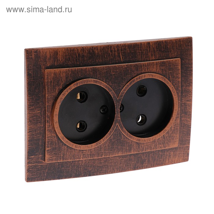 Розетка "Элект" RS 16-237-ЧМ, 16 А, 250 В, двухместная, скрытая, без з/к, черная под медь - Фото 1