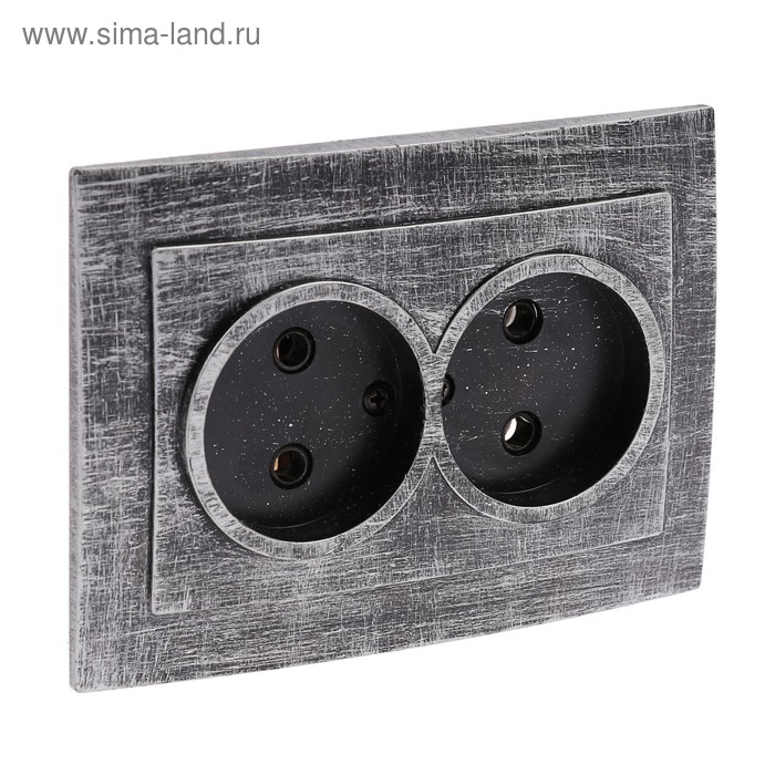 Розетка «Элект» RS 16-237-ЧС, 16 А, 250 В, двухместная, скрытая, без з/к, черная под серебро - Фото 1