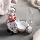 Набор для специй из стекла на подставке «Шеф-повар», 3 предмета: солонка 100 мл, перечница 100 мл, подставка, фигурка МИКС - Фото 3