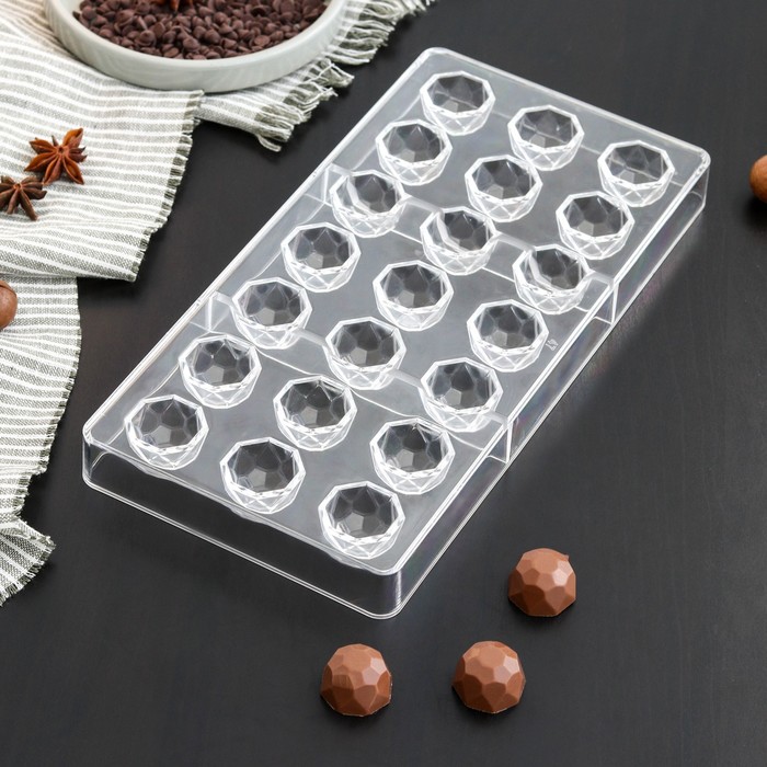 Форма для шоколада и конфет KONFINETTA «Бриллиант», 27,5×13,5 см, 21 ячейка, ячейка d=2,5 см