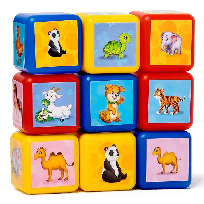 Набор цветных кубиков «Животные», 9 штук, 4 х 4 см, по методике Монтессори - фото 1884931066