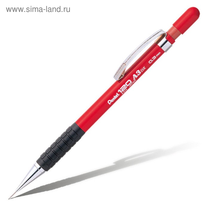 Карандаш механический 0.3 мм Pentel 120 A3 резиновый упор, красный корпус A313-B - Фото 1