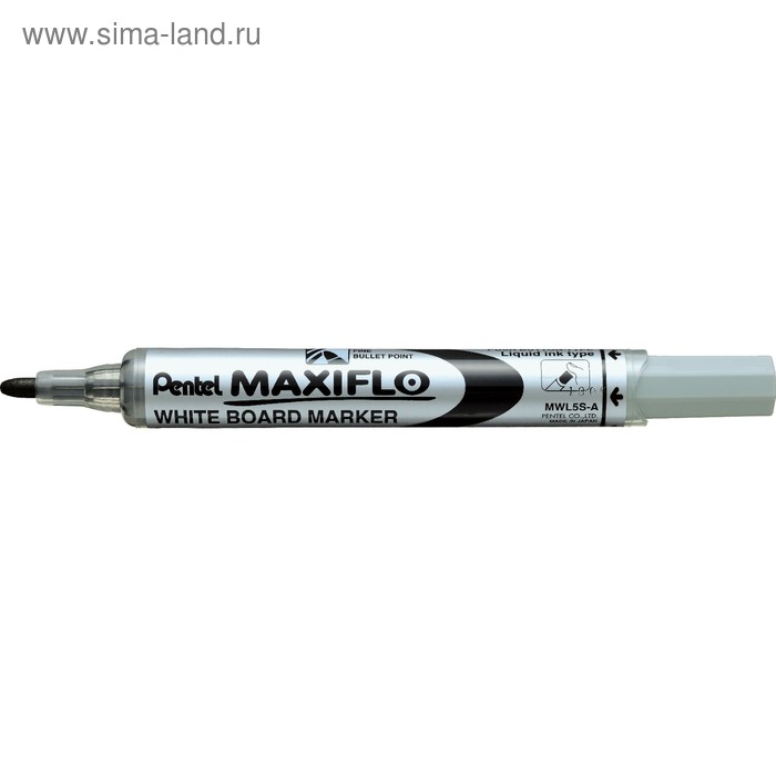 Маркер для доски 4.0 мм Pentel Maxiflo пулевидн, жидкие чернила, чёрный MWL5S-A - Фото 1
