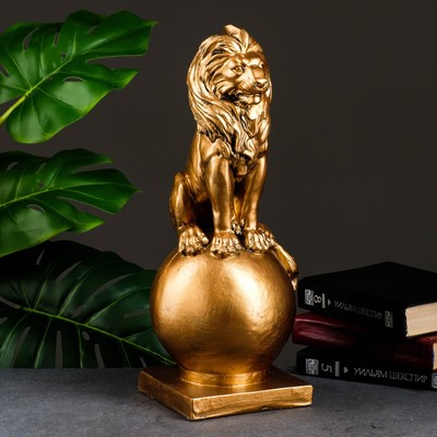 Копилка для денег «Лев сидит на шаре», гипс, бронза, 18×18×42 см