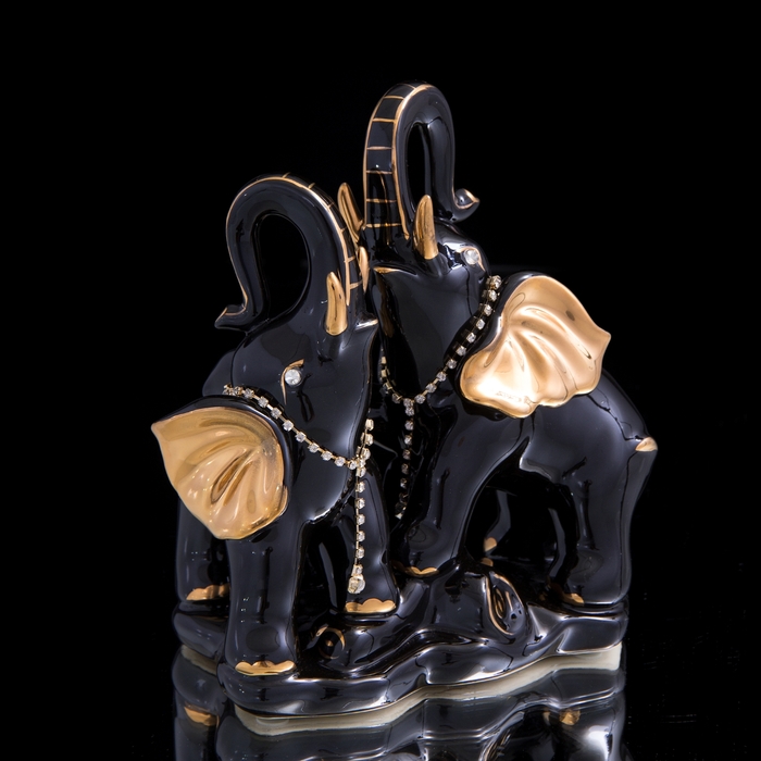 Сувенир "2 чёрных слона в ожерелье из страз" 23х14х25 см - Фото 1