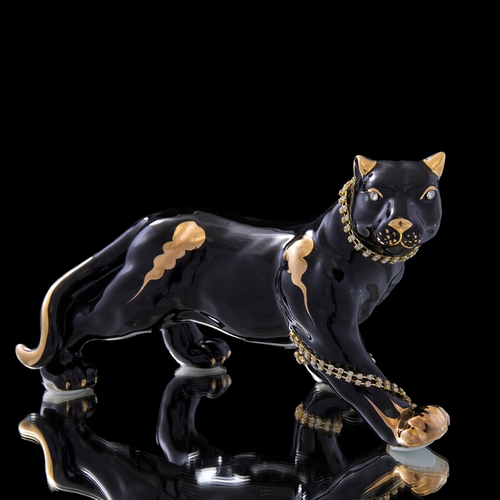 Сувенир "Чёрная пантера с ожерельем из страз" 32х14х20 см - Фото 1