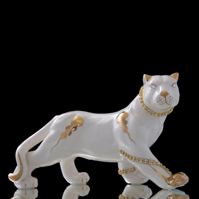 Сувенир "Белая пантера с ожерельем из страз" 32х14х20 см - Фото 1
