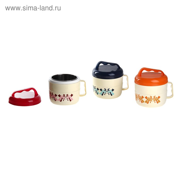 Термос суповой с одной тарелкой и крышкой, с металлической колбой "Абстракция" 1л, микс - Фото 1