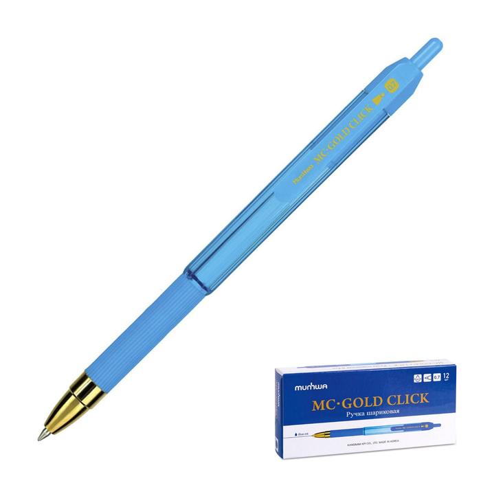 Ручка шариковая автоматическая MunHwa MC Gold Click, узел 0.7 мм, чернила синие, резиновый грип, микс - Фото 1