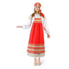 Русский женский костюм "Пелагея", платье, красный фартук, кокошник, р. 44-46, рост 172 см - фото 8823888