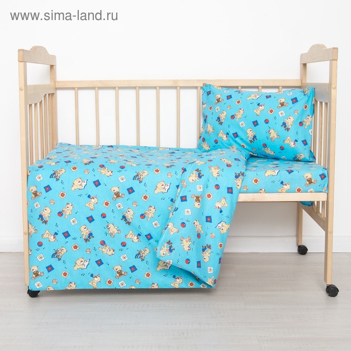 Постельное бельё детское "Мишки", цвет голубой, 112×147, 100×150, 40×60 1 шт, бязь, хл100 120 г/м - Фото 1