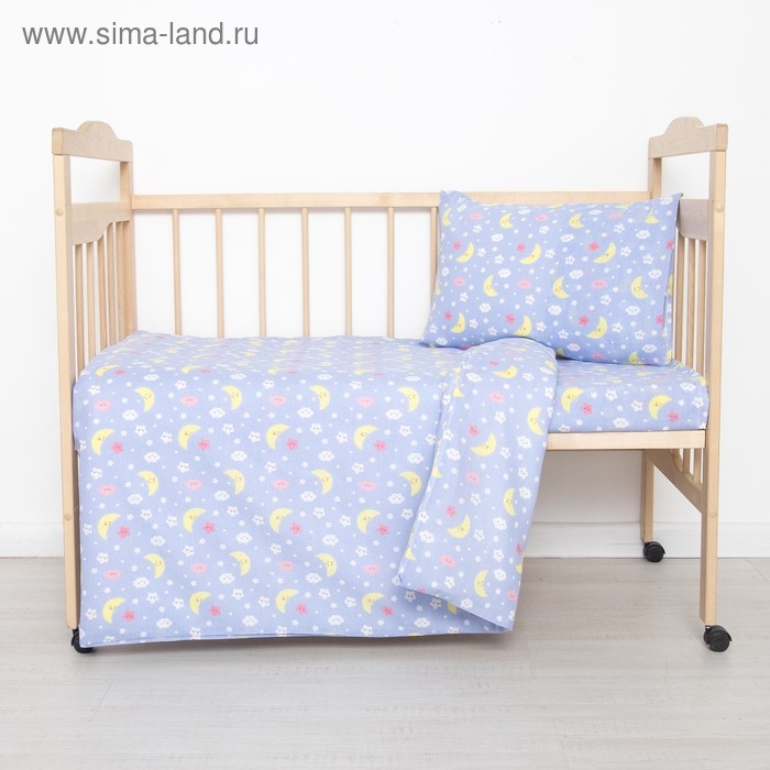 Постельное бельё детское "Спокойной ночи", цвет голубой, 112×147, 100×150, 40×60 1 шт, ситец/бязь, хл 100% - Фото 1