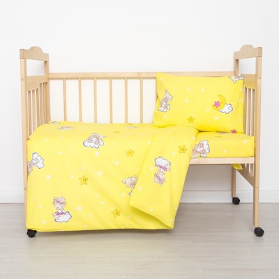Постельное бельё детское "Мишки в облаках", цвет желтый, 112×147, 100×150, 40×60 1 шт, бязь, хл100 120 г/