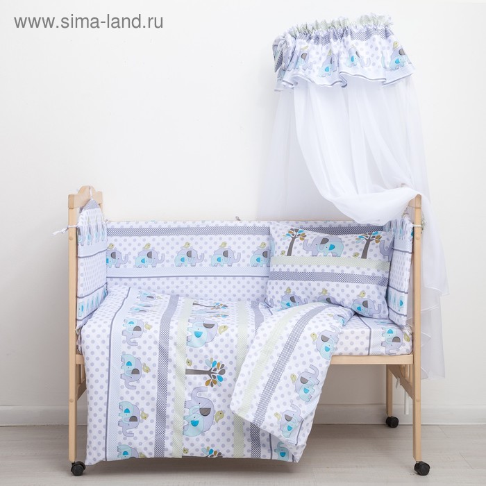 Комплект в кроватку "Слоники" (7 предметов),цвет белый, хл100% - Фото 1