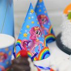 Набор бумажной посуды «Красавица пони», радуга и звёзды, 6 стаканов, 6 тарелок, 6 колпаков, 1 гирлянда - фото 35915035