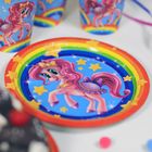 Набор бумажной посуды «Красавица пони», радуга и звёзды, 6 стаканов, 6 тарелок, 6 колпаков, 1 гирлянда - фото 35915036