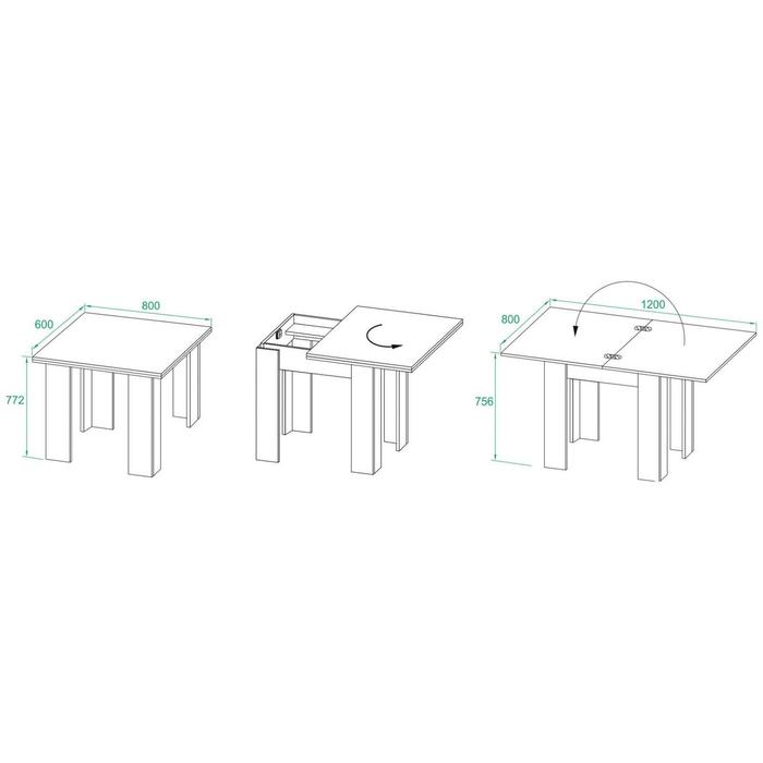 Стол кухонный раскладной, 800(1200) × 600(800) × 770 мм, цвет венге / белёный дуб - фото 1905557691