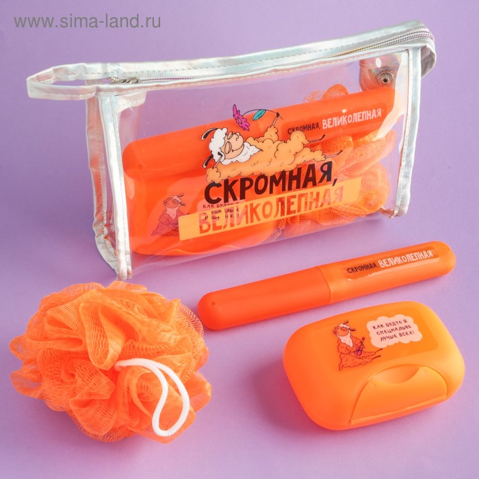 Набор в косметичке "Скромная. Великолепная", мыльница, мочалка, футляр для зубной щётки - Фото 1