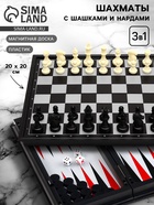 Шахматы с шашками и нардами «Классика», 3 в 1, магнитная доска 20×20 см - Фото 1