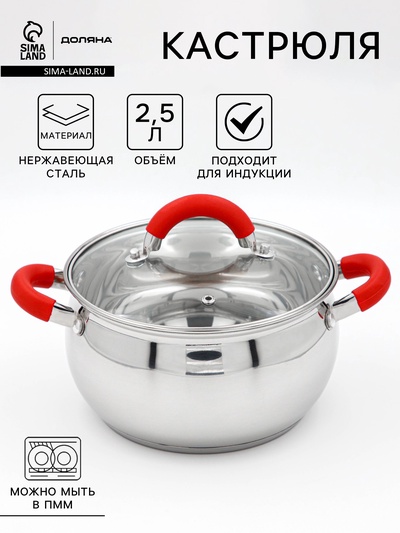 Кастрюля Доляна «Вернер», 2.5 л, d=18 см, с крышкой, капсульное дно, индукция, нержавеющая сталь