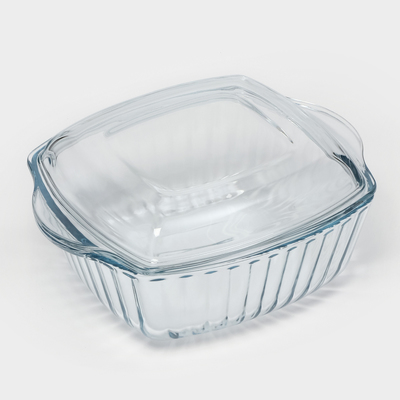 Кастрюля из жаропрочного стекла для запекания Borcam, 2 л, 23,2×23,2 см, рифлёная, с крышкой