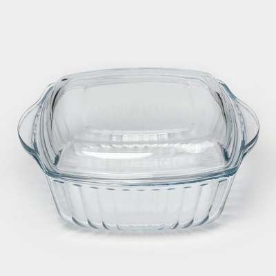 Кастрюля Paşabahçe Borcam, 2 л, 23.2×23.2 см, с крышкой, рифлёная, жаропрочное стекло, прозрачная