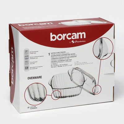 Кастрюля Paşabahçe Borcam, 2 л, 23.2×23.2 см, с крышкой, рифлёная, жаропрочное стекло, прозрачная